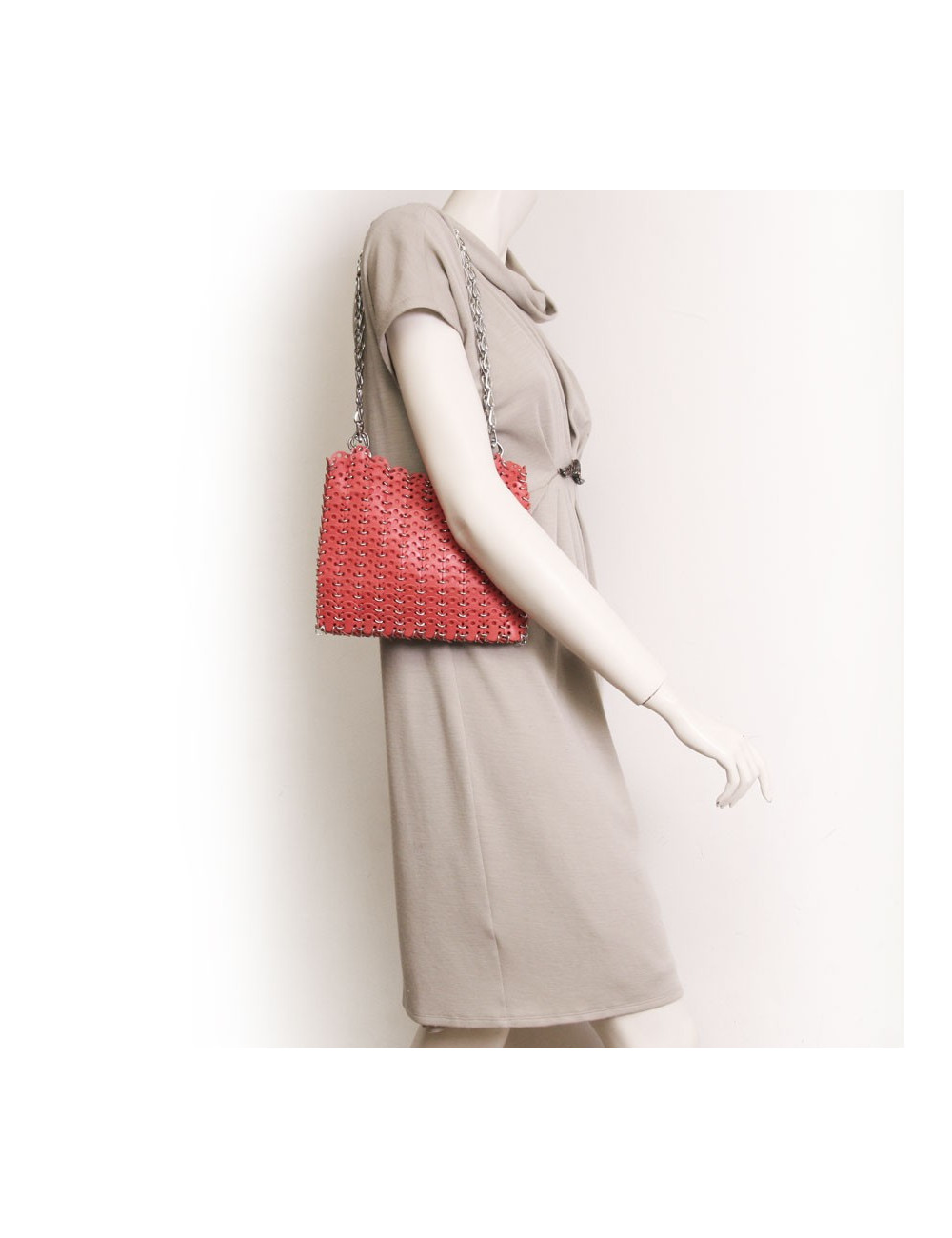 PACO RABANNE bag in coral leather and palladium metal