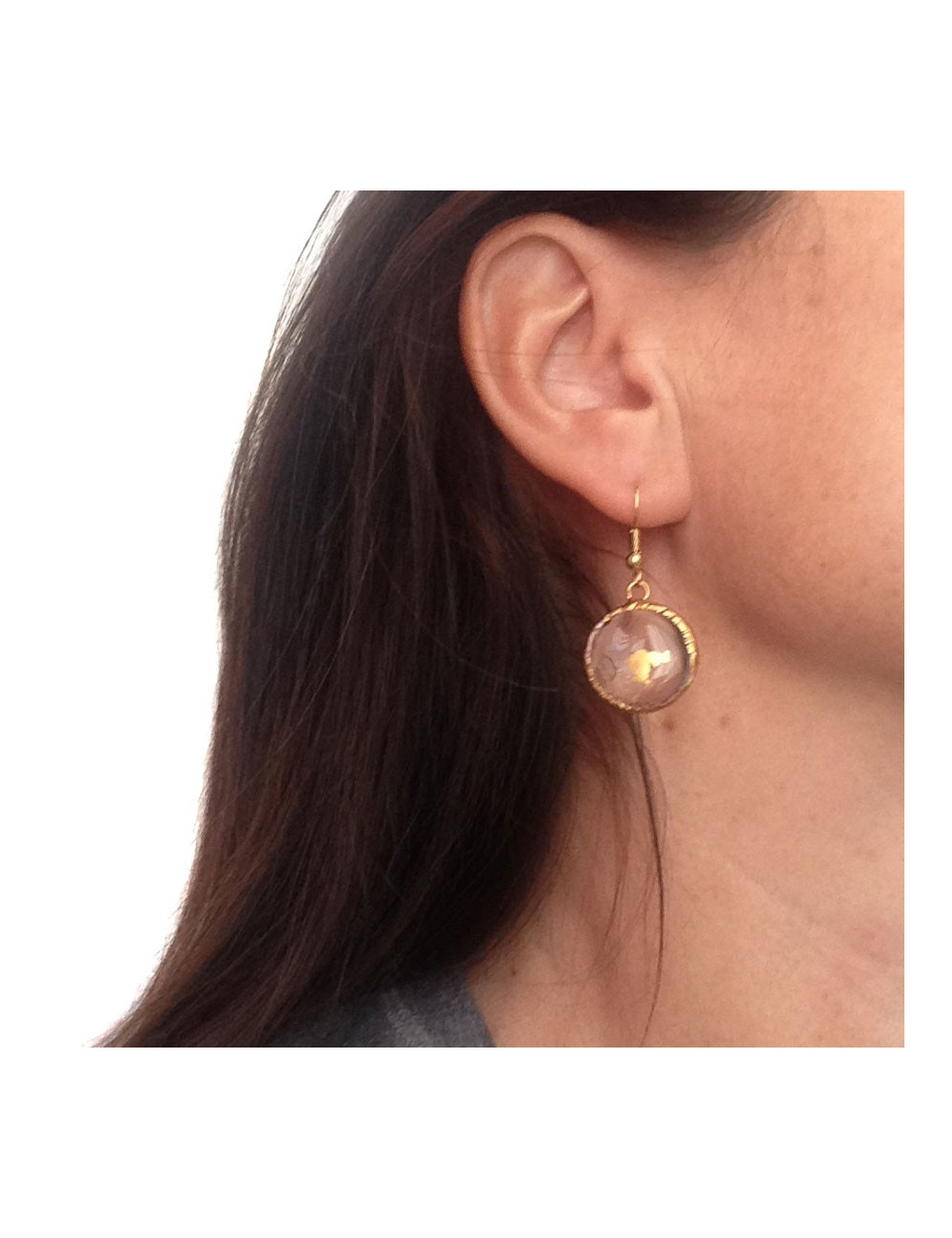 Nails Marguerite of Valois glass block and leaf earrings gold