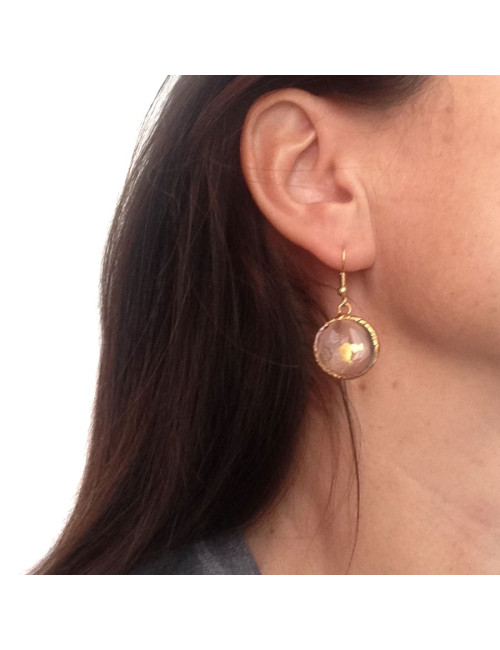 Nails Marguerite of Valois glass block and leaf earrings gold