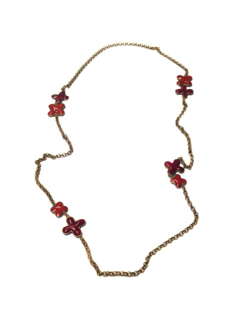 Sautoir MARGUERITE DE VALOIS chaîne or vieilli, pâte de verre rouge sang et corail
