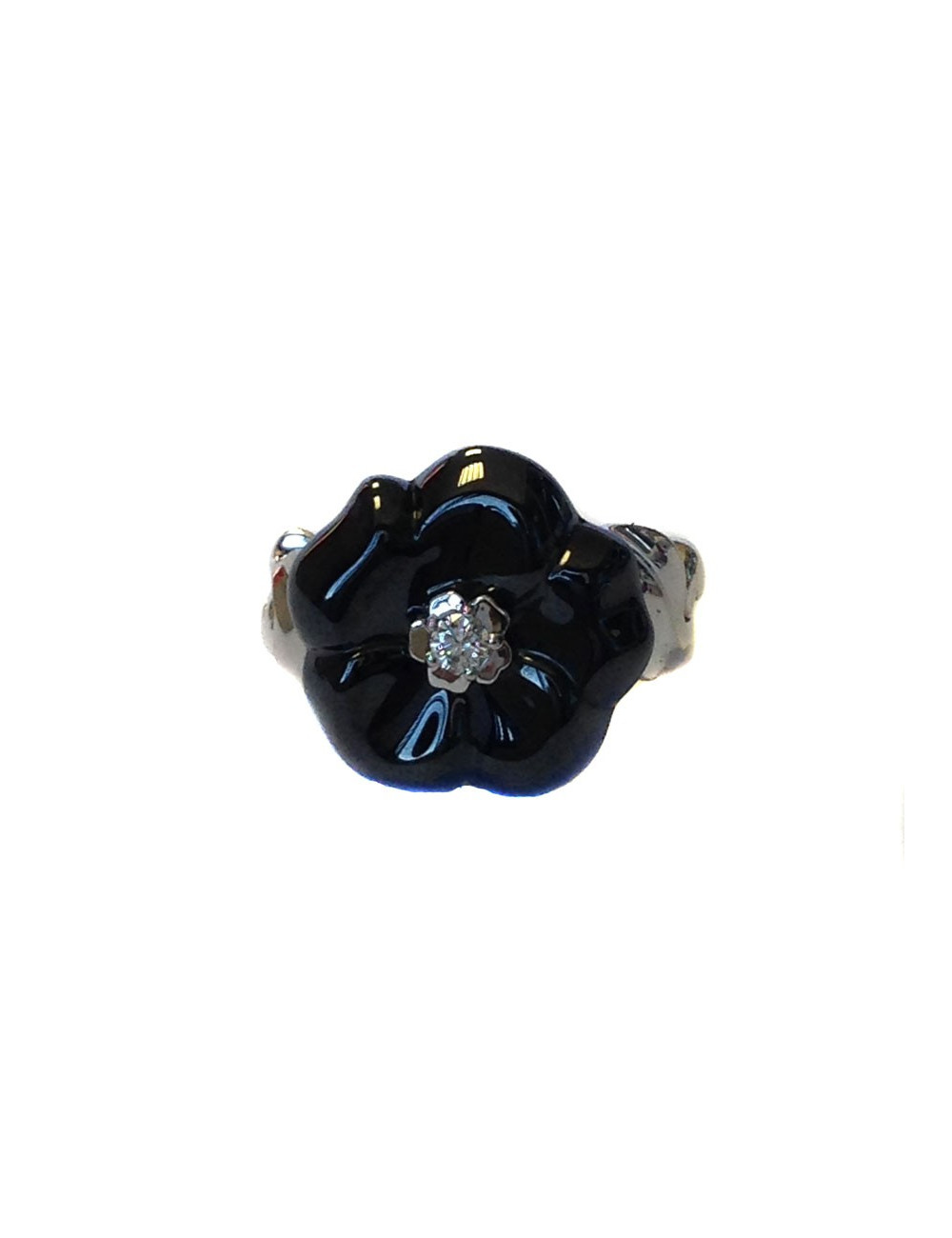 Bague CHANEL camélia diamant céramique et or blanc T54