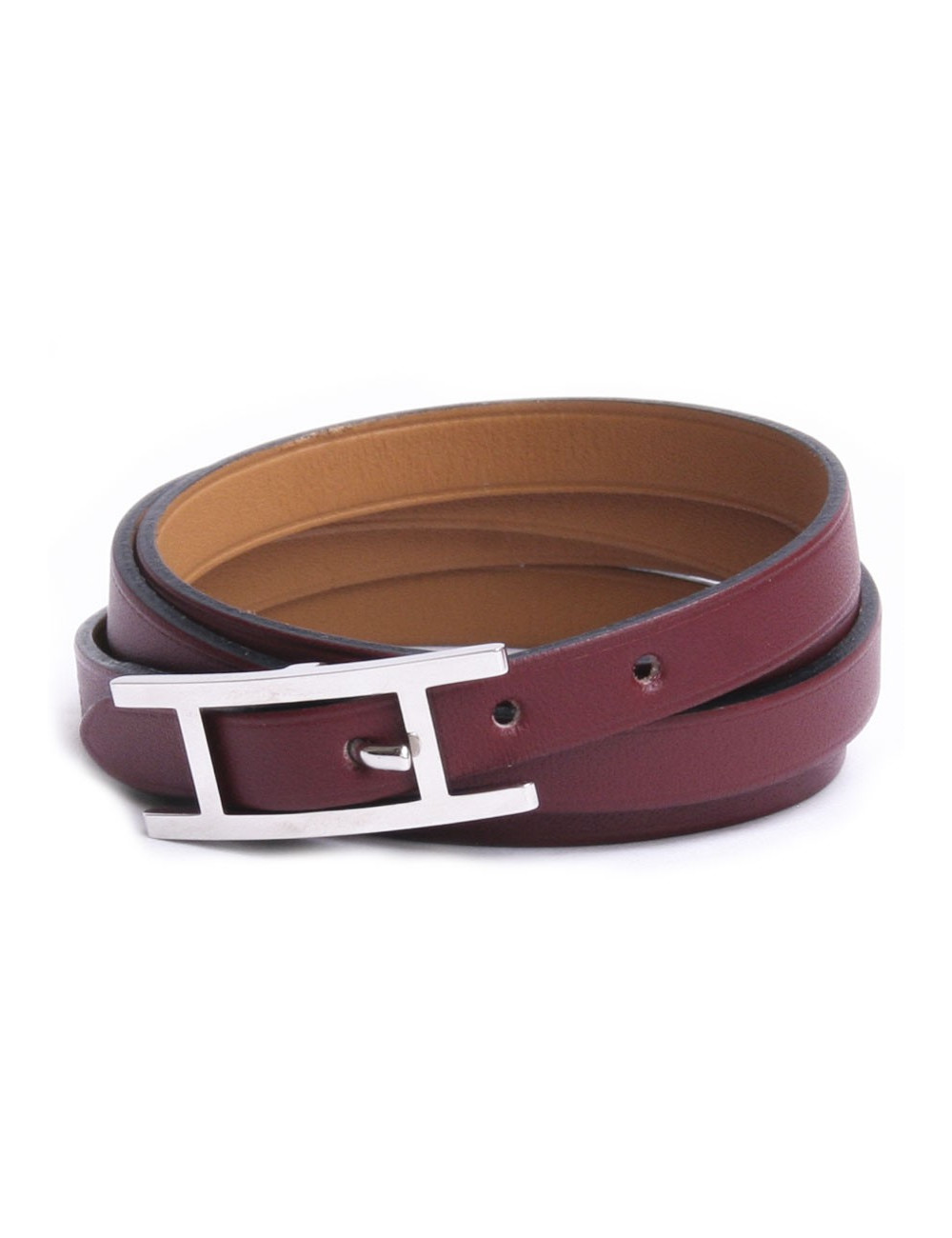 Bracelet triple tours HERMES en cuir bordeaux