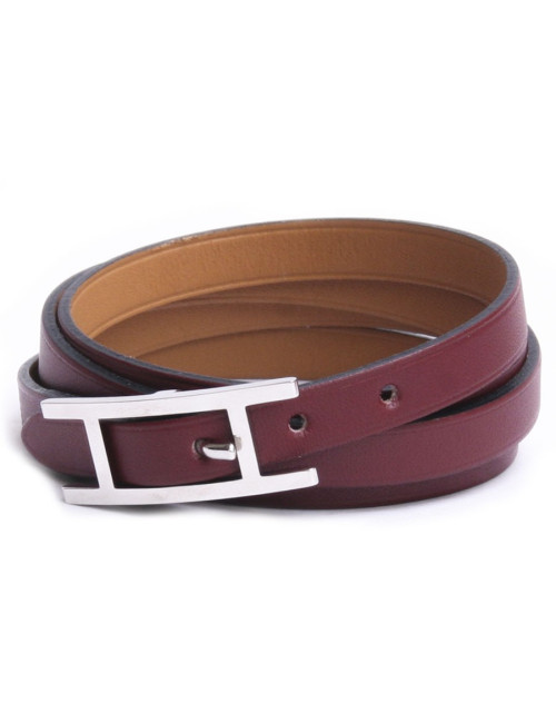 Bracelet triple tours HERMES en cuir bordeaux