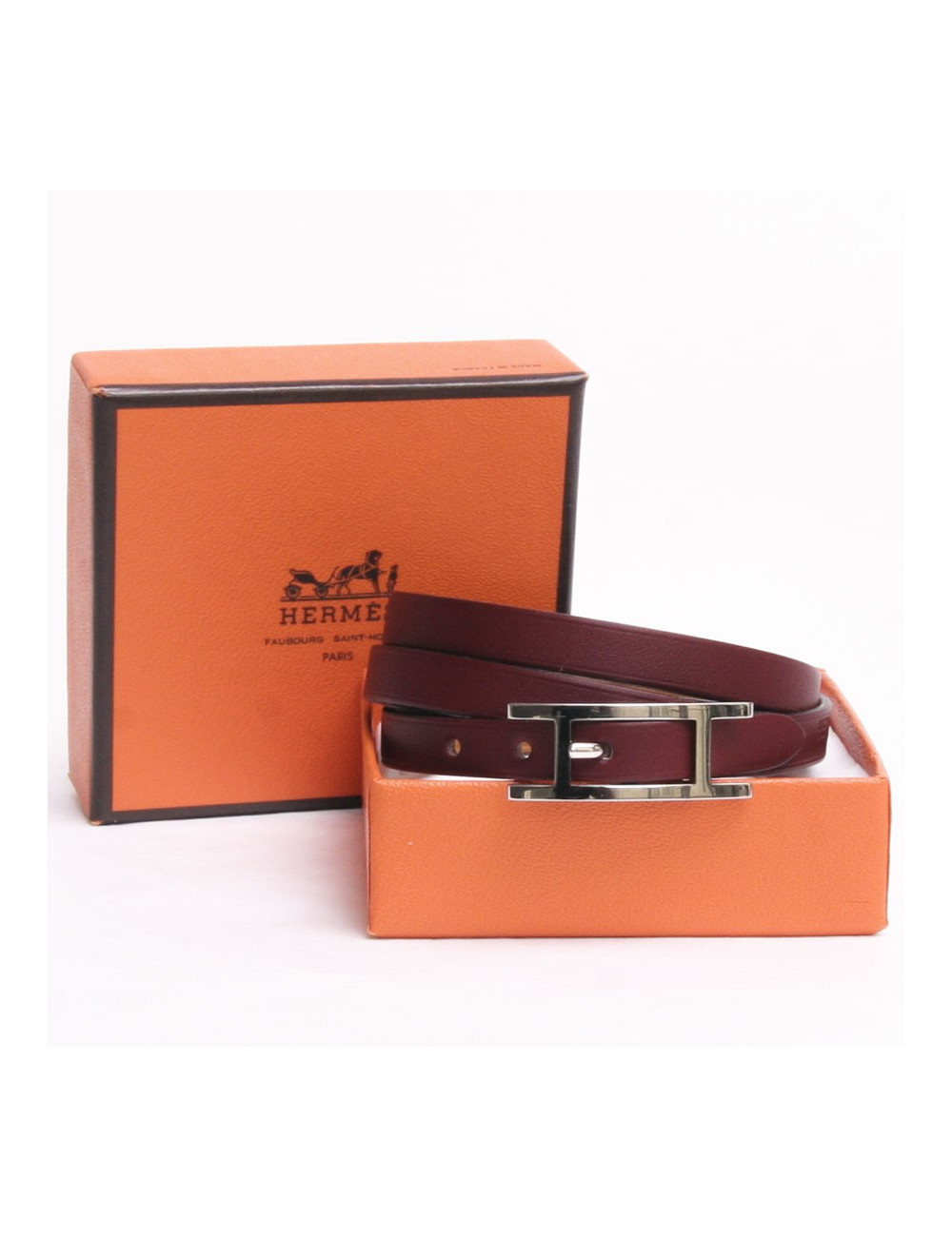 Bracelet "Hapi 3" HERMES en cuir bordeaux