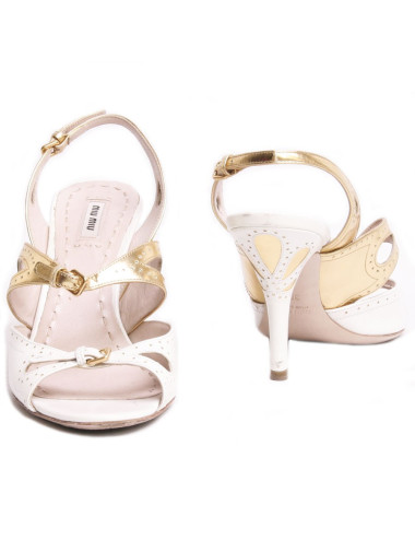 Sandales MIU MIU t 38.5 en cuir blanc et doré
