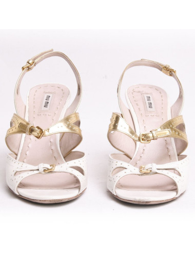 Sandales MIU MIU t 38.5 en cuir blanc et doré 2