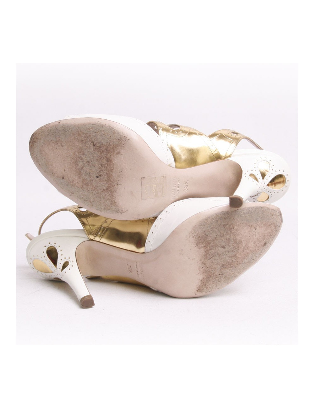 MIU MIU t 38.5 white and gold leather sandals