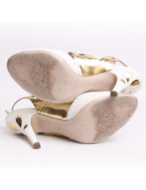 MIU MIU t 38.5 white and gold leather sandals