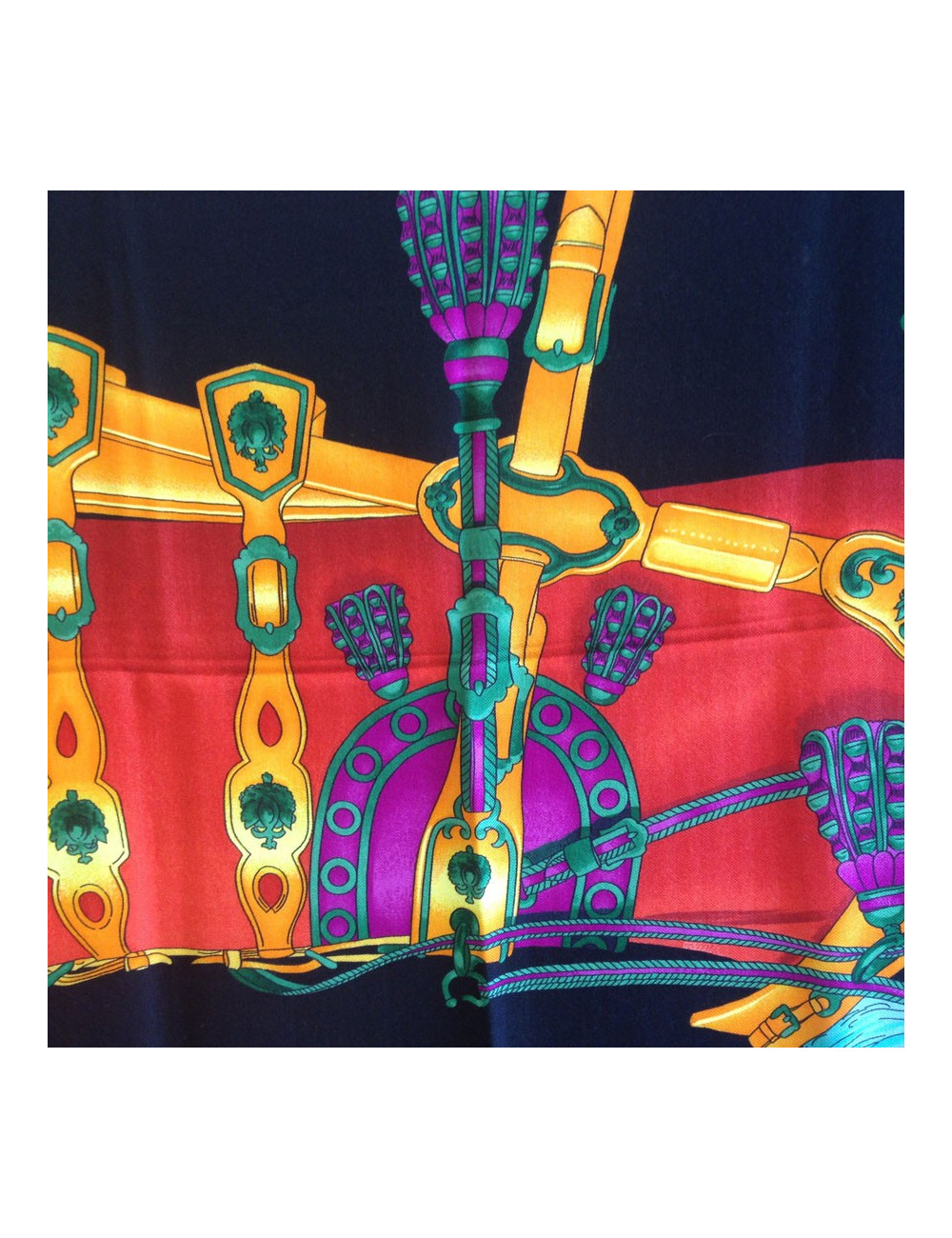 Shawl HERMES "Harness of court" in cashmere and silk red, black, green