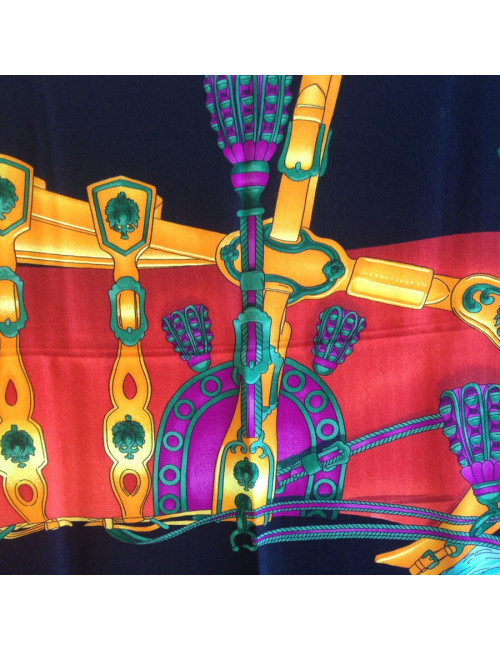 Shawl HERMES "Harness of court" in cashmere and silk red, black, green