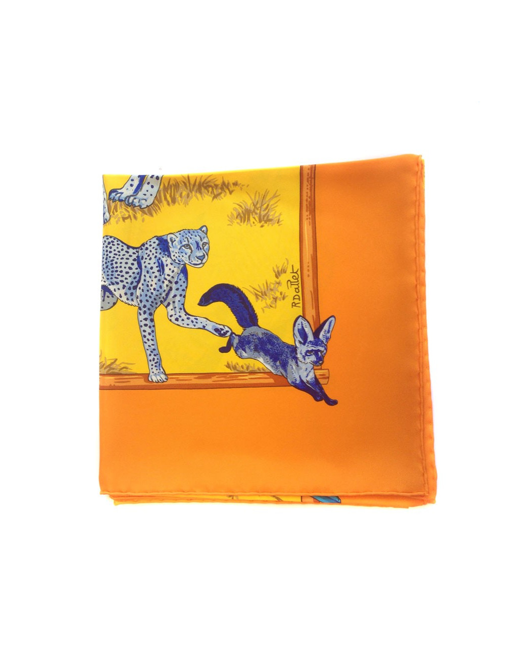 Carré de soie HERMES jaune "tendresse féline"