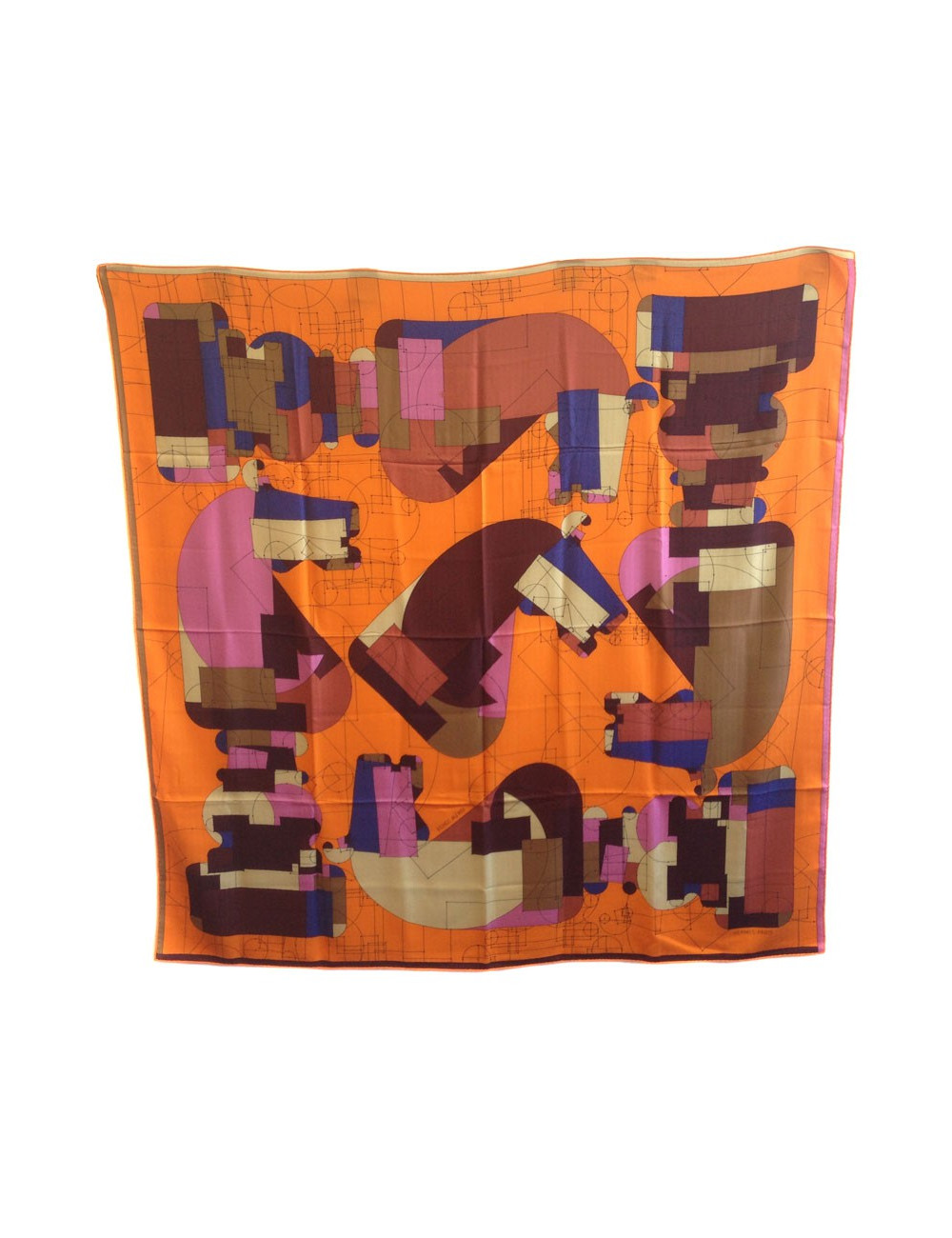 Châle HERMES "échec au roi" cachemire et soie orange 