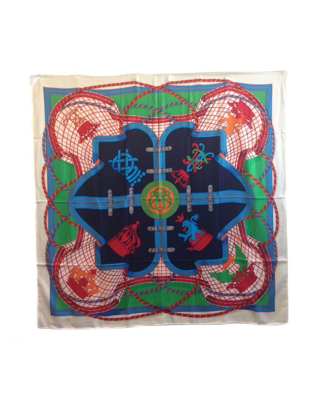 Châle HERMES "Grande tenue" en cachemire et soie bleu 