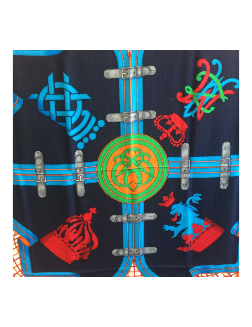 Châle HERMES "Grande tenue" en cachemire et soie bleu 