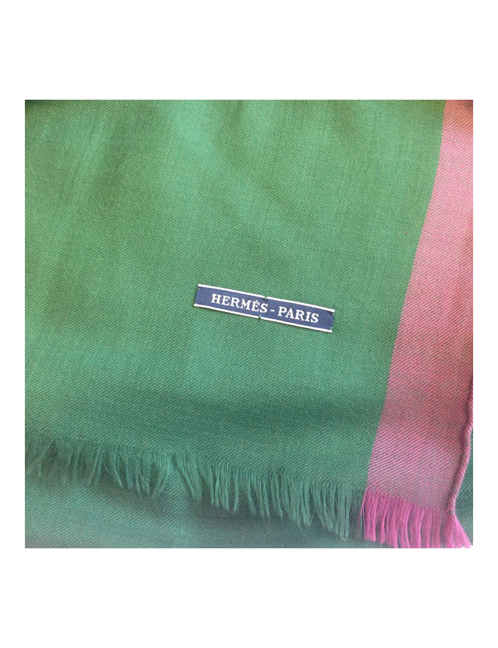 Shawl HERMES fringe green English silk