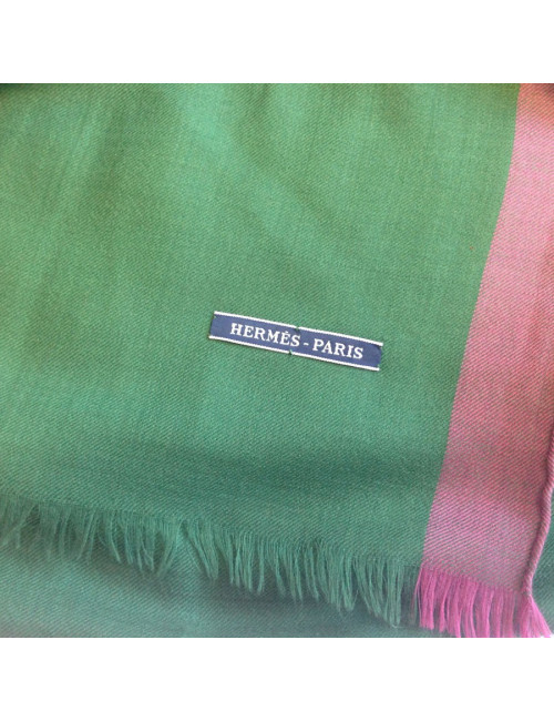 Shawl HERMES fringe green English silk