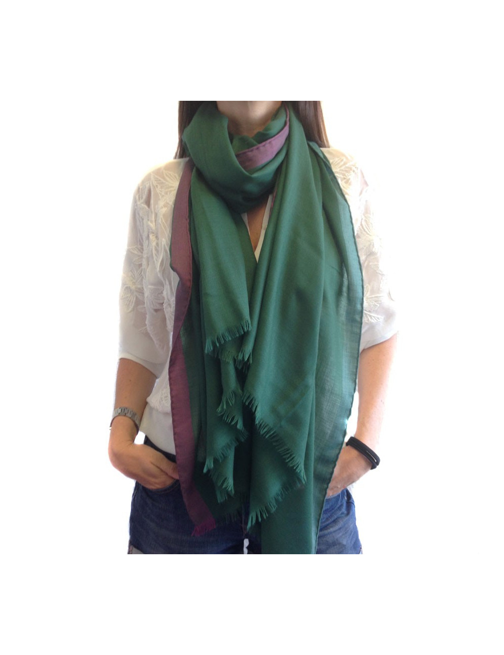 Shawl HERMES fringe green English silk