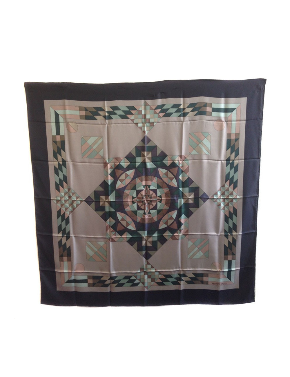 Grand carré HERMES "Psyché" en soie étoupe