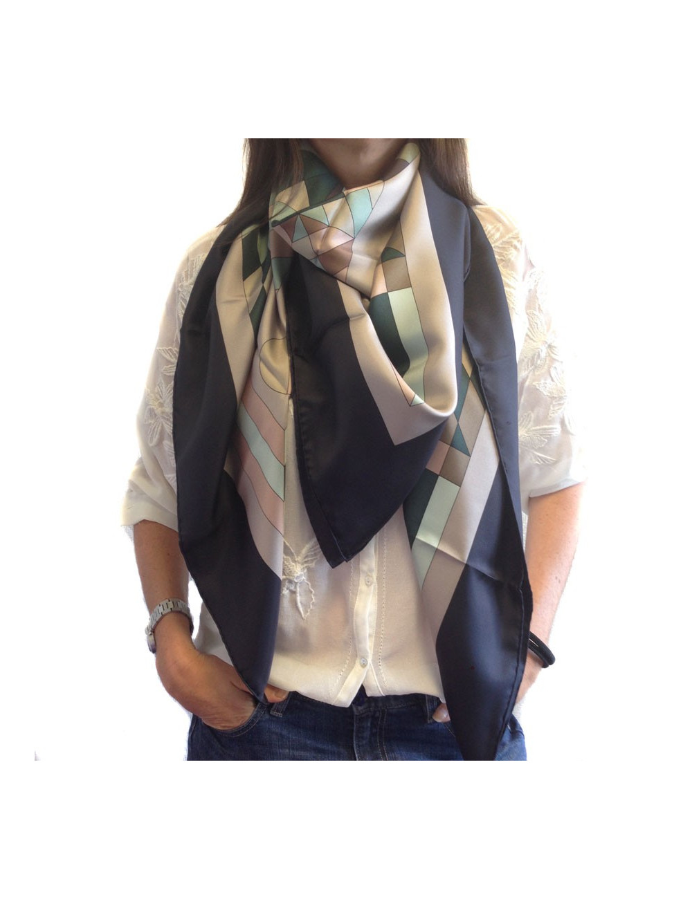 Grand carré HERMES "Psyché" en soie étoupe