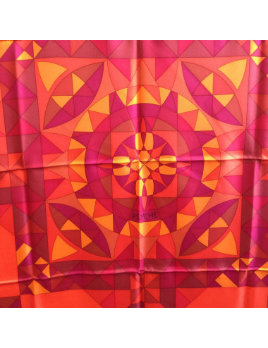 Grand carré HERMES "Psyché" en soie orange 2