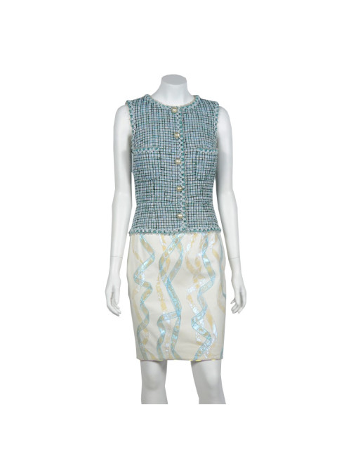 Robe CHANEL T 36  cuir blanc et haut vert  couture