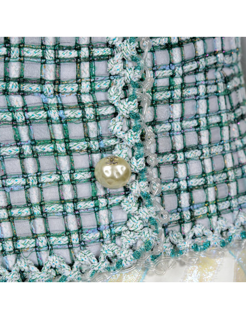 Robe CHANEL T 36  cuir blanc et haut vert  couture