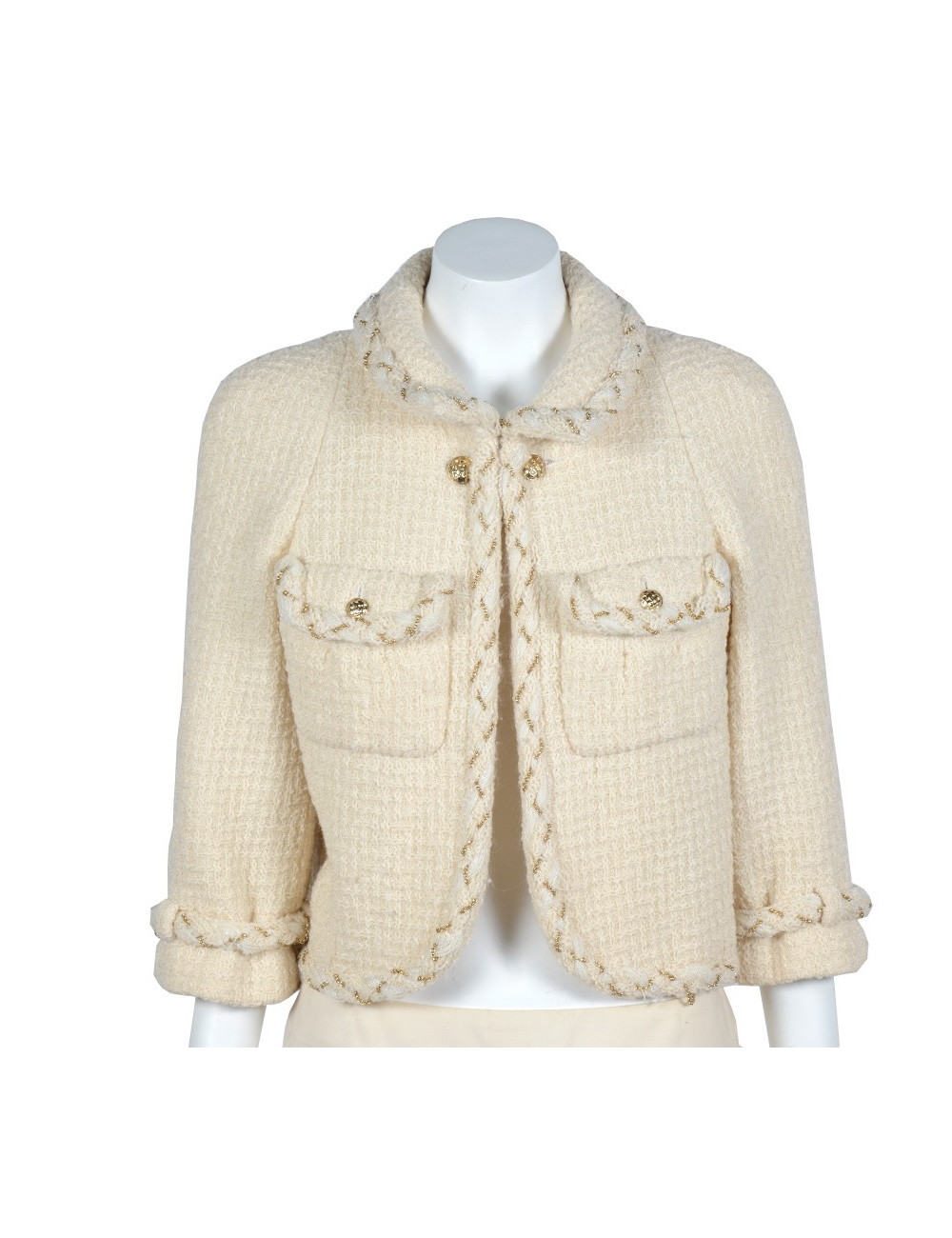 Veste CHANEL T36 tweed beige et chaîne dorées
