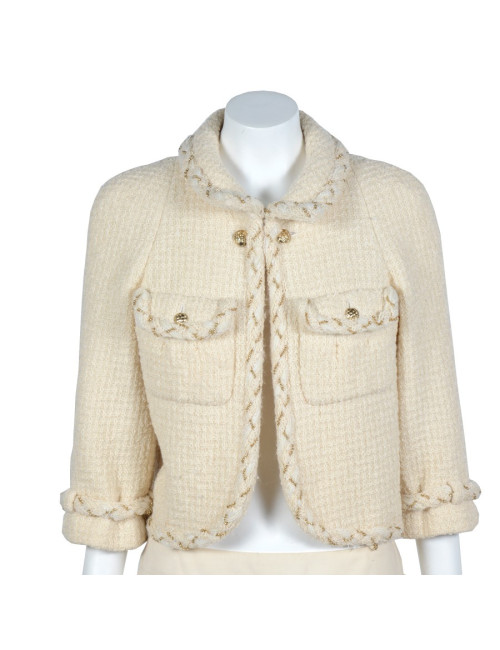 Veste CHANEL T36 tweed beige et chaîne dorées