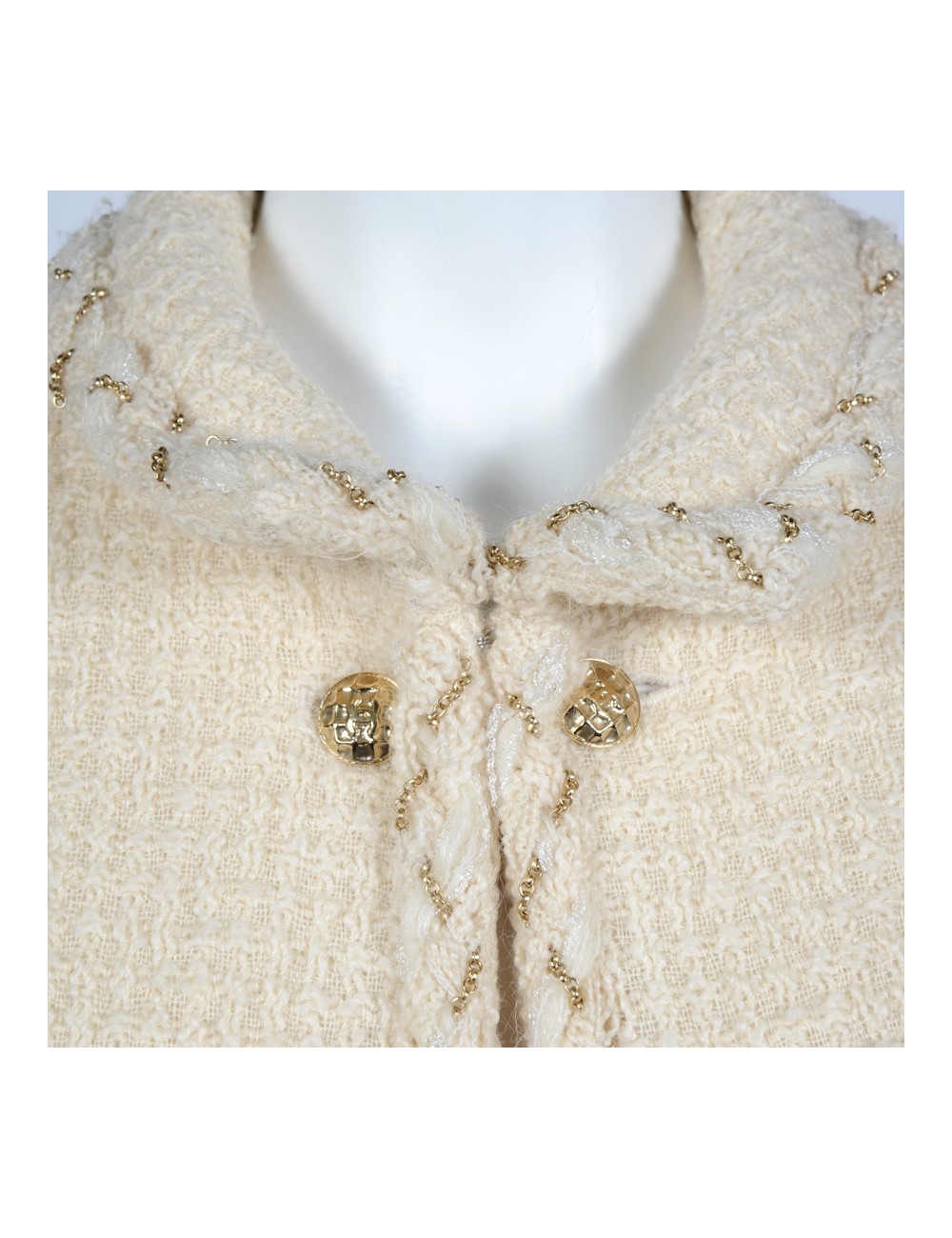 CHANEL jacket beige tweed and gold chain T36
