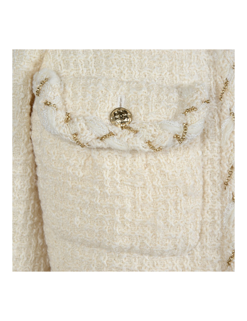 Veste CHANEL T36 tweed beige et chaîne dorées