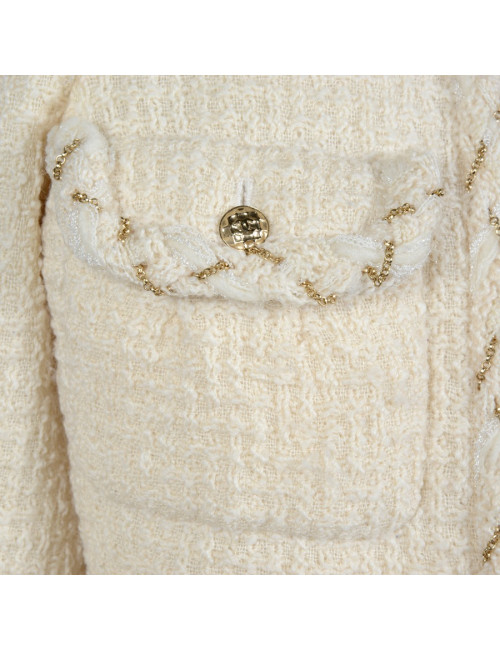 Veste CHANEL T36 tweed beige et chaîne dorées