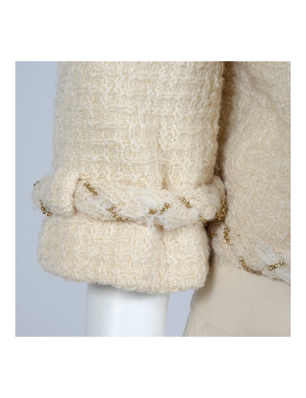Veste CHANEL T36 tweed beige et chaîne dorées