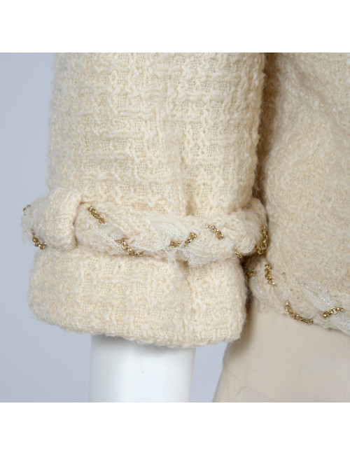 Veste CHANEL T36 tweed beige et chaîne dorées