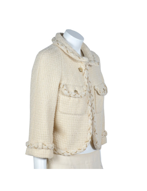 CHANEL jacket beige tweed and gold chain T36