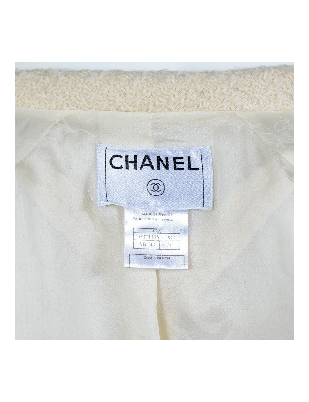 Veste CHANEL T36 tweed beige et chaîne dorées