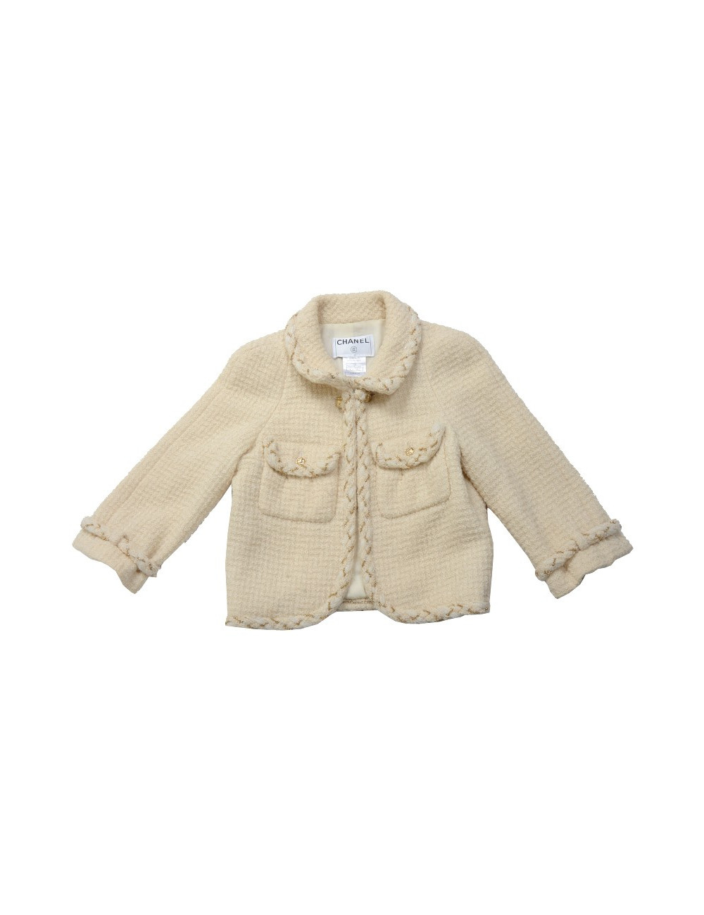 Veste CHANEL T36 tweed beige et chaîne dorées