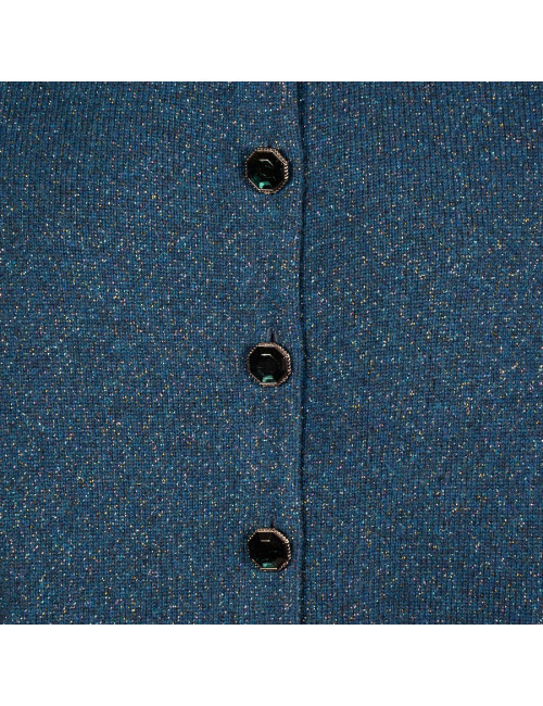 Vest or cardigan CHANEL T 42 in cashmere and son in peacock blue blade