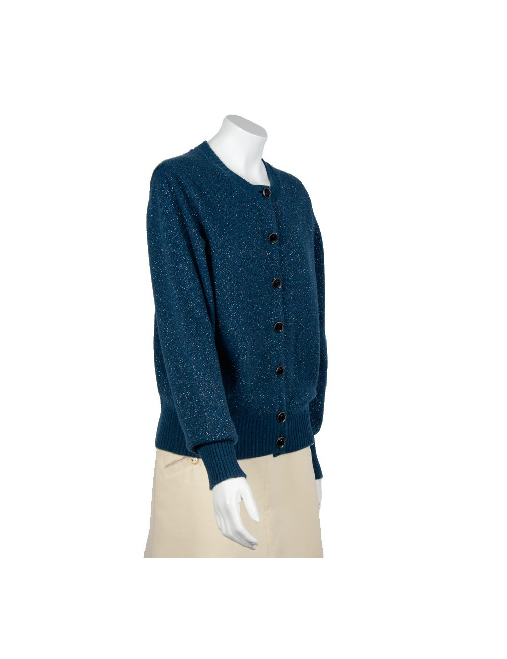 Vest or cardigan CHANEL T 42 in cashmere and son in peacock blue blade