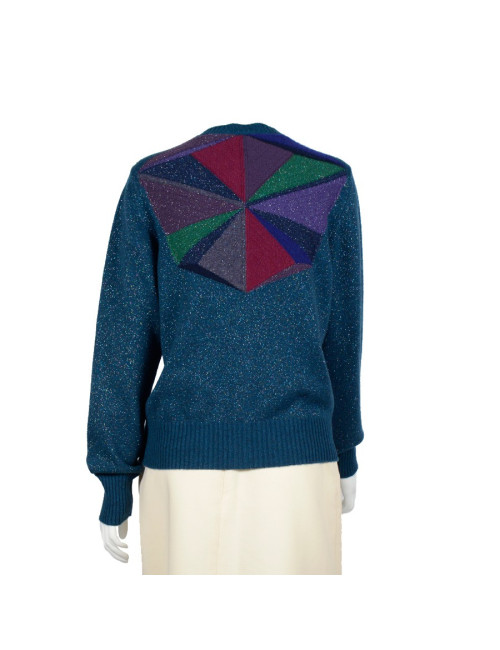 Vest or cardigan CHANEL T 42 in cashmere and son in peacock blue blade