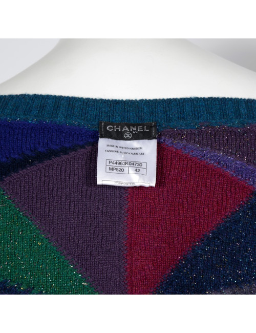 Vest or cardigan CHANEL T 42 in cashmere and son in peacock blue blade