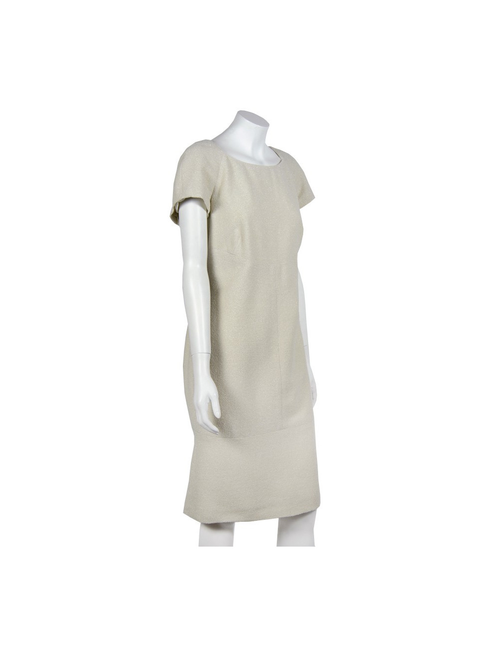 Dress CHANEL wool and ecru silk and silver T 42