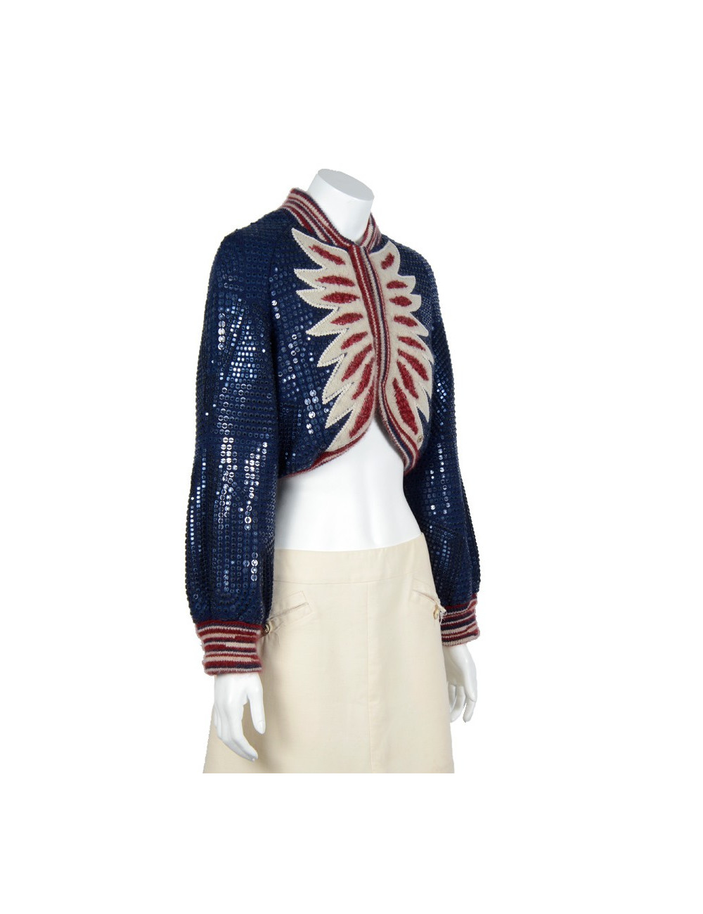 CHANEL "Paris Dallas" vest in blue, red and beige cashmere T 38
