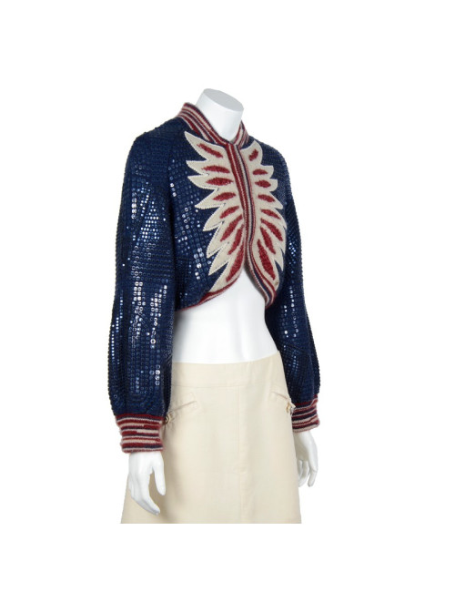 CHANEL "Paris Dallas" vest in blue, red and beige cashmere T 38