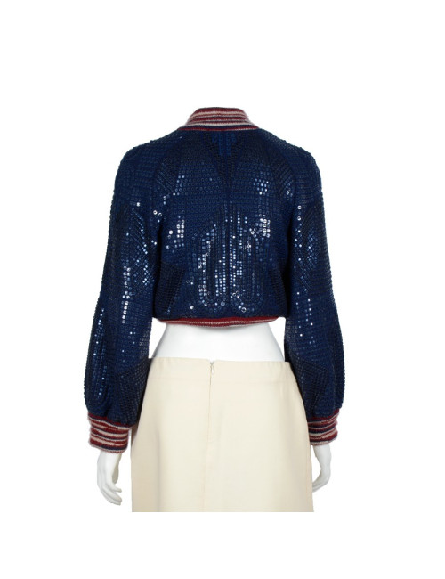 CHANEL "Paris Dallas" vest in blue, red and beige cashmere T 38