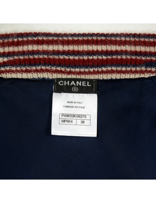 CHANEL "Paris Dallas" vest in blue, red and beige cashmere T 38