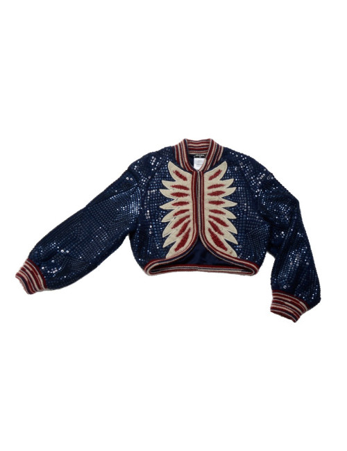 CHANEL "Paris Dallas" vest in blue, red and beige cashmere T 38