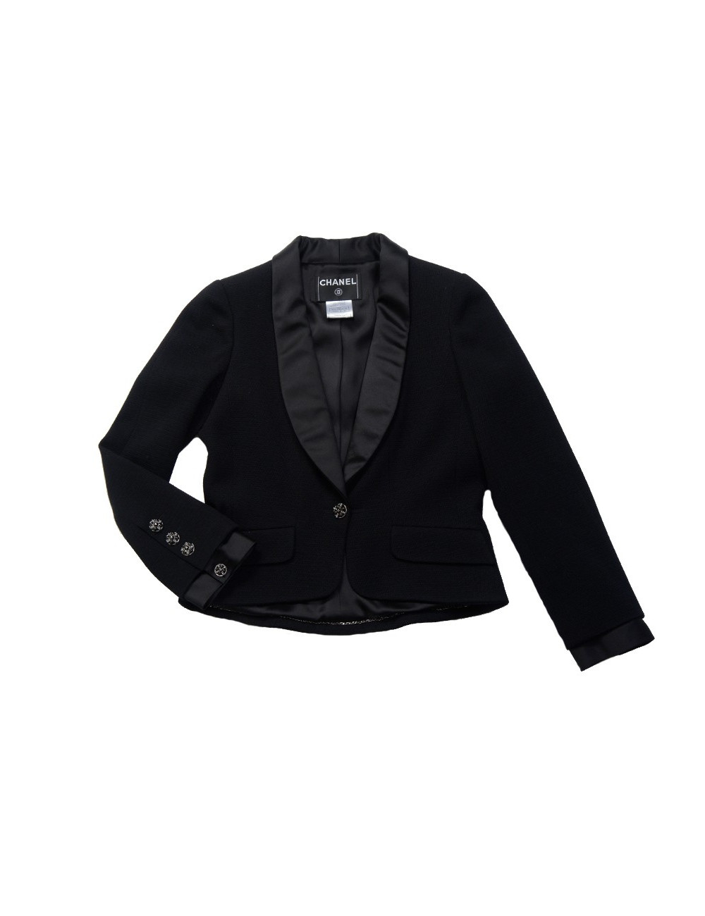 CHANEL Tuxedo black short jacket in wool T 40