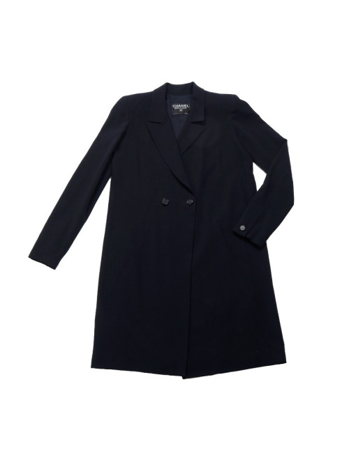 Coat CHANEL T 38 half season in wool Navy cold blue
