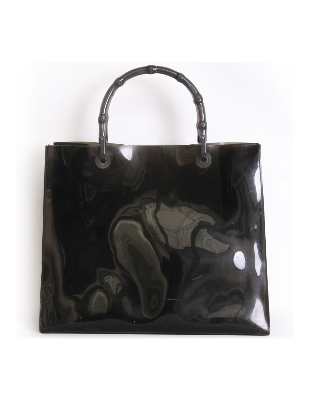 GUCCI collector smoked plastic tote bag with bamboo handles