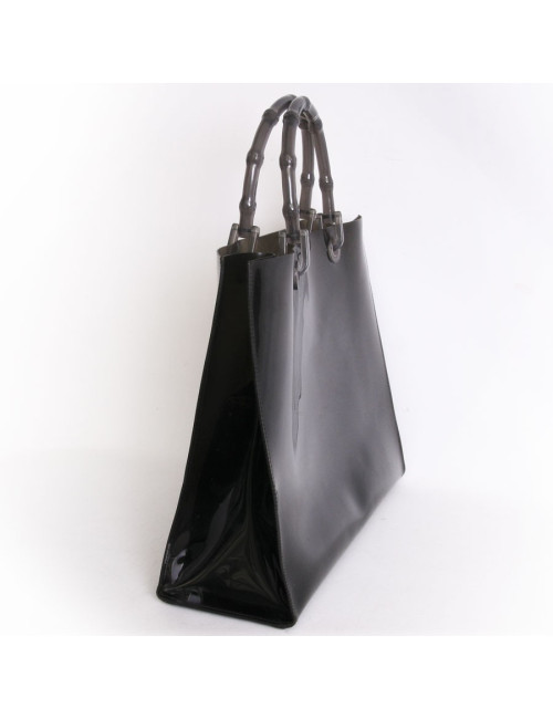 GUCCI collector smoked plastic tote bag with bamboo handles